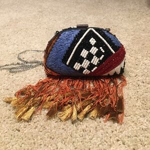 ZARA Multicolor Beaded Clutch with Fringe